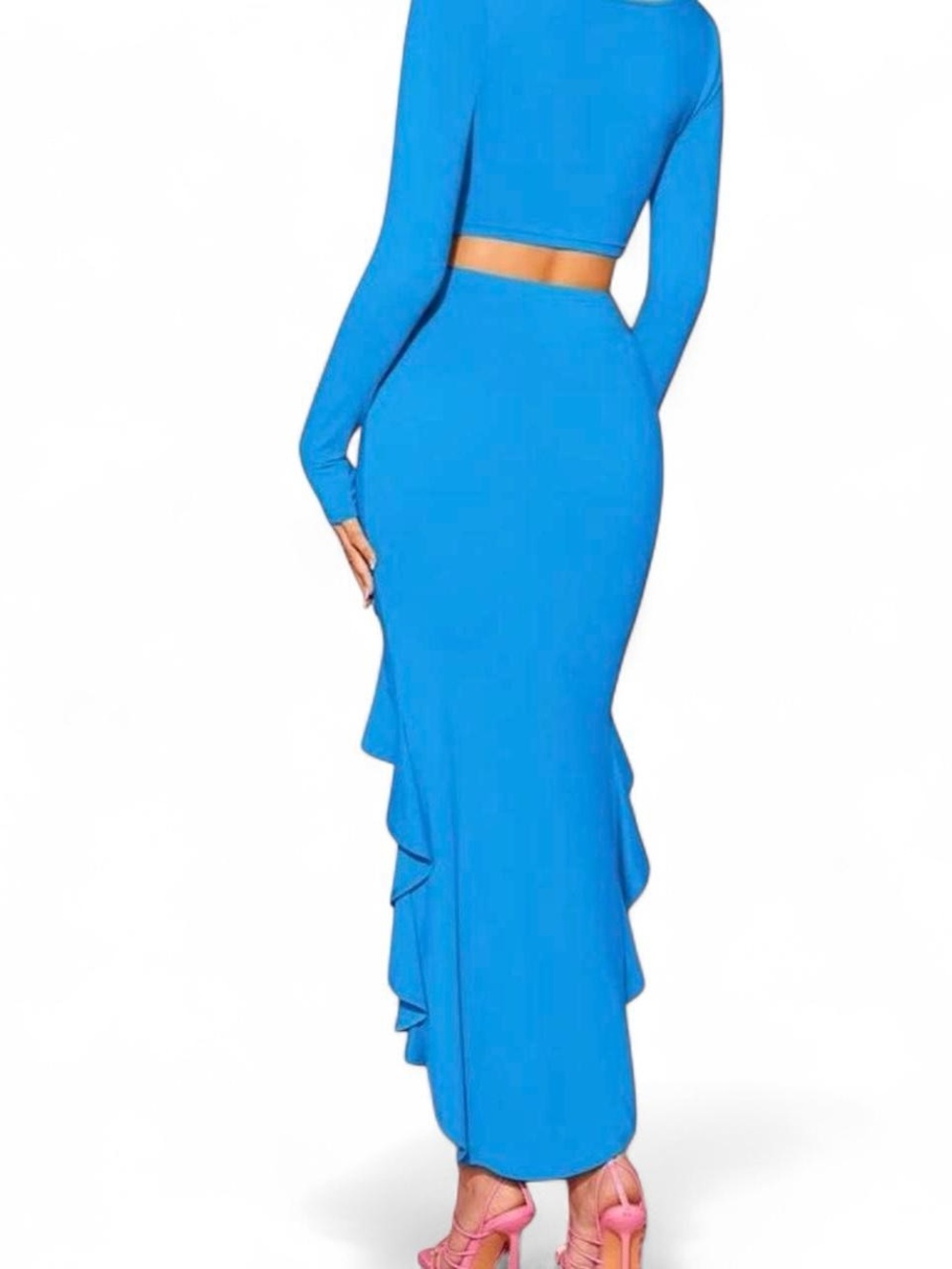 Royal Blue High-Low Ruched Ruffle Skirt set - Women - Picture 2 of 3